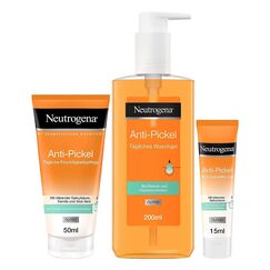 Neutrogena Anti-Pickel Skincare Set mit Tägliches Waschgel (200 ml), Tägliche Feuchtigkeitspflege (50 ml) & SOS Soforthilfe-Gel (15 ml), Gesichtspflege mit klärender Salicylsäure