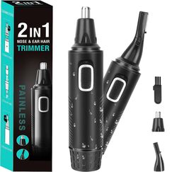 Nasenhaartrimmer Herren, 2 in 1 Nasenhaartrimmer, Nasenhaarschneider, Ohrhaarschneider, Augenbrauen-Lippenhaare Schmerzloser Epilierer, IPX7 Waschbarer Gesichtshaarentferner für Männer und Frauen