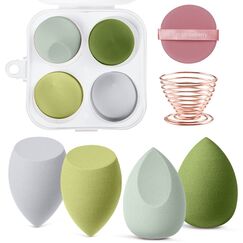 AUAUY 4 PCS Make up Schwamm Set, Foundation Blending Beauty Sponge, Beauty Makeup Schwämme Blender für Flüssigkeit Foundation Puder Sonnenschutz und Creme mit 1 Schwammhalter, 1 Puderquaste