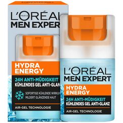 L'Oréal Men Expert kühlende Anti-Glanz Gesichtspflege für Männer, Mattierendes und erfrischendes Gel 24H Anti-Müdigkeit, Gesichtscreme für Herren mit Meeresquellwasser, Hydra Energy, 1 x 50 ml