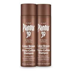 Plantur 39 Color Braun Phyto-Coffein-Shampoo – 2 x 250 ml - für braunes Haar – kaschiert graue Haare – Pflegeshampoo zur Vorbeugung vor menopausalem Haarausfall