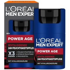L'Oréal Men Expert Gesichtspflege gegen Falten für Männer, Anti-Aging Feuchtigkeitscreme für müde und matte Haut, Gesichtscreme für Herren mit Hyaluronsäure, Power Age, 1 x 50 ml