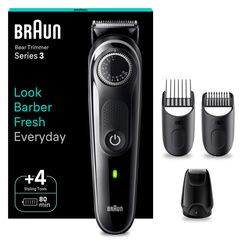 Braun Barttrimmer Series 3, Elektrischer Bartschneider Herren mit 4 Zubehörteile, Ultrascharfe ProBlade Klinge, 80 Min Akkulaufzeit, Kabelloser Bartrasierer, 40 Längen, Wasserdicht, BT3440, Schwarz