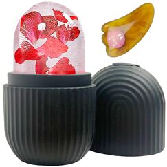 KEEPAQ Ice Roller Gesicht, Eisroller Gesicht Auge Massagegerät, Eis Gesichtsroller Silikon Wiederverwendbares, Facial Ice Face Roller and Gua Sha set für Pore Verkleinern, Falten Aufhellen, Hautpfleg