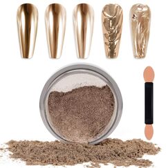 Laza Chrom Nagel Pulver Spiegel Effekt Metallischer Staub Holographischer Glitter Glasierte Maniküre Dekoration Reflektierendes Pigment für DIY Gel Polish Nail Art, Harz Handwerk mit Champagner Gold
