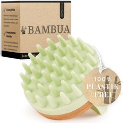 BAMBUA Kopfhaut Massagebürste - (Anti-Schuppen Effekt) Kopfmassage Bürste - Zur Kopfmassage beim Duschen - Premium Scalp Massager - Utensilienset Massage inkl. E-Book „Gesunde Kopfhaut“ (Grün)