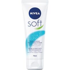 NIVEA Soft Erfrischende Feuchtigkeitscreme, leichte Creme mit Vitamin E und 100% natürlichem Jojoba-Öl, schnell einziehende Hautcreme für intensive Feuchtigkeit (75 ml)