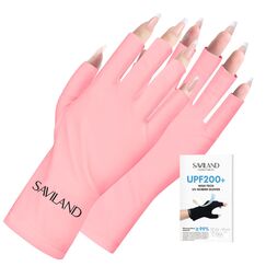 Saviland UV Shield Handschuhe Nägel, Maniküre Handschuhe Professionelle UPF80+ Anti-UV Schutz Fingerlose Handschuh für Nagellack Nagel Kunst Trockner Radfahren Autofahren Angeln Fitness (Rose)