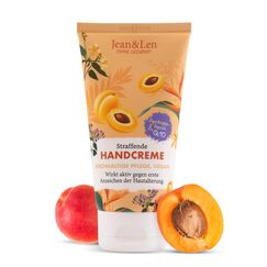 Jean & Len Straffende Handcreme Aprikosenkernöl/Q10, reichhaltige Pflege, Wirkt aktiv gegen erste Anzeichen der Hautalterung, für trockene Hände, ohne Parabene & Silikone, Handcreme Tube, 75 ml