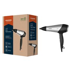 GRUNDIG HD 6080 B Haartrockner 2200 W, Föhn, Ionen Funktion, 3 Temperatur- und 2 Luftstromstufen, Kaltstufe, Keramikbeschichtung, 1,8 m Kabel, Schwarz/Silber