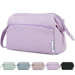 Narwey Kulturtasche Damen Kulturbeutel Kosmetiktasche Schminktasche Reise Make-up-Tasche mit Große Weit Offener Tasche für Damen Frauen(Lila)