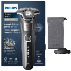 PHILIPS Shaver Series 5000 – Elektrischer Nass- & Trockenrasierer in Carbongrau mit 1 integrierten ausklappbaren Trimmer, weicher Tasche, Schutzkappe & Ladestation (Modell S5887/13)