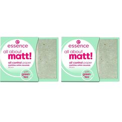 essence all about matt! oil control paper, mattierendes Papier, Puderpapier, transparent, glanzabsorbierend, matt, Nanopartikel frei, ohne Parfüm, ölfrei (50 Stück) (Packung mit 2)