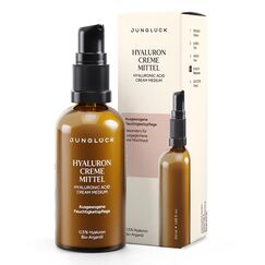 JUNGLÜCK Hyaluron Creme Hochdosiert Gesicht Mittel - Anti Aging Feuchtigkeitscreme mit Hyaluronsäure - Tages- & Nachtcreme mit BIO Aloe Vera und BIO Arganöl - Mindert Trockenheitsfältchen