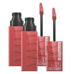 Maybelline New York, SuperStay Vinyl Ink, Lippenfarbe mit glänzendem, Vinyleffekt und einer Haltbarkeit von bis zu 16 Stunden. Formel ohne Abfärben, Farbe 35 Cheeky (Rosa) – 2 Lippenstifte mit