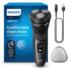 PHILIPS Shaver Series 3000 – Elektrischer Nass- und Trockenrasierer für Männer, mit SkinProtect-Technologie, in Anthrazit, mit ausklappbarem Bartschneider, kabellos (Modell S3145/00)