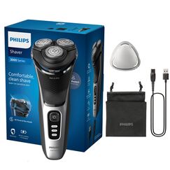 Philips Shaver Series 3000 – Elektrischer Nass- und Trockenrasierer für Männer in Schwarz, mit SkinProtect-Technologie, ausklappbarem Bartschneider und Reisetasche, kabellos (Modell S3241/12)