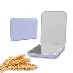 Kintion Weizenstrohspiegel, Taschenspiegel, 1X/3-fache Vergrößerung, beleuchteter Kunststofffaserspiegel, Faltbarer Taschenspiegel, Handheld-Reisespiegel, Kleiner beleuchteter Kompaktspiegel, Violett