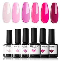 Modelones UV Nagellack, Rosa Dunkelrosa Nude 6 Farben Gellack UV Gel Nagellack Set LED Soak Off Gelnägel Nail Polish für Nail Art Nageldesign