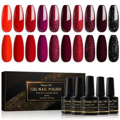 Shining She UV Nagellack Rot,10 Farben Rot Burgunder Dunkelrot Rot Schwarz Glitzer Gel Nagellack Soak-Off UV nagellack rot für Anfänger DIY Nail Art Set,8ml
