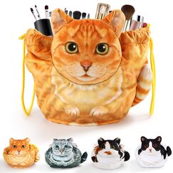 Katzen Kosmetiktasche Kordelzug,Schminktasche Groß,Tragbare Make up Organizer Tasche,Reise Aufbewahrungstasche,Geschenke FüR Katzenliebhaber