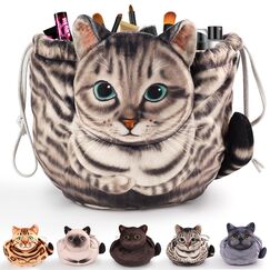 Katzen Kosmetiktasche Kordelzug,Schminktasche Groß,Tragbare Make up Organizer Tasche,Reise Aufbewahrungstasche,Geschenke FüR Katzenliebhaber
