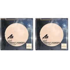 Manhattan Soft Compact Powder, Helles Kompakt Puder mit Puderquaste für einen matten, ebenmäßigen Teint, Farbe Naturelle 1, 1 x 9g (Packung mit 2)