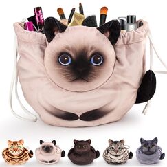 Katzen Kosmetiktasche Kordelzug,Schminktasche Groß,Tragbare Make up Organizer Tasche,Reise Aufbewahrungstasche,Geschenke FüR Katzenliebhaber