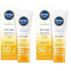 NIVEA SUN UV Gesicht Anti-Age Sonnenschutz Q10 mit LSF 50 (50 ml), feuchtigkeitsspendende Gesichtssonnencreme, Anti-Falten Sonnencreme mit Schutz vor UVA-/ UVB-Strahlung (Packung mit 2)