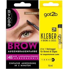 Syoss Augenbrauen Kit Augenbrauenfarbe 6-1 Dunkelblond Stufe 3 (17 ml) für einen natürlichen Look & got2b Kleber 4 Brows & Edges (16 ml), 2in1 Brow Gel & Haar Mascara, Stylinggel
