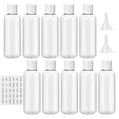 flintronic 100ml Leere Reiseflaschen Set, Reiseflaschen zum Befüllen mit Kleinem Trichter, Abfüllflaschen für Kosmetik mit Trichter, für Flugreisen Shampoo Geschäftsreise Lotion (10 Stück)