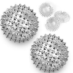 Huoberr 2 Stücke Magnetic Acupressure Balls &3 Stücke Massageringe für Finger Igelball Massage Small 47 mm Durchmesser Skills Borderline Set für Stress Relief oder Massage (Sliver)