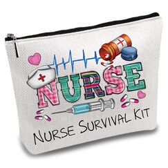 CREATCABIN Krankenschwester-Schminktasche-Überlebenskit-Tasche-Geschenk Für Frauen,Canvas-Kosmetiktasche,Mehrzweck-Stifteetui,Reißverschlusstaschen,Kulturbeutel,Reisetasche,Geldbörse Studentin,25x18cm