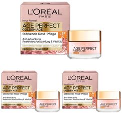 L'Oréal Paris Tagespflege, Age Perfect Golden Age, Anti-Aging Gesichtspflege, Festigung und Glanz, Für reife und fahle Haut, LSF 20, Mit Pfingstrosen-Extrakt, 50 ml (Packung mit 3)