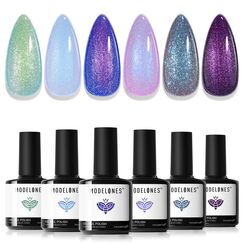 Modelones UV Nagellack,Gel Nagellack UV 6 Chamäleon Farben,Glitzer Grün Blau Lila Soak Off Nail Polish French Manicure DIY zu Hause Geschenke