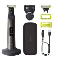 PHILIPS OneBlade Pro 360 Face & Body - elektrischer Rasierer, Trimmer & Bodygroomer, 2x 360 Klingen, Präzisionskamm, 2x Körperaufsätze, Reisetasche, Ladestation, für Gesicht & Körper (QP6652/30)
