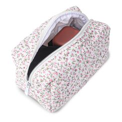 JJUNW Blumenmuster Kulturtasche, Tragbare Makeup Tasche, Winter Kosmetiktaschen Toilettenartikel Schminktasche Handtasche Reißverschluss Organizer Tasche Münztasche für Mädchen Frauen (rosa)