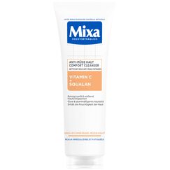 Mixa Anti-Müde Haut Comfort Cleanser, Beruhigend, Ebenmäßigere Haut, Für ungleichmäßige, fahle und sensible Haut mit Vitamin C und Squalan, Geeignet für Gesicht & Hals, Hypoallergen, 150 ml