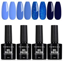 TOMICCA UV Nagellack Bleu Set, 4 Farben Herbstfarben Blue Glitzer Collection Gel Nagellack, Soak-Off UV/LED Geschenk für Nagelstudio DIY Home, 8ML