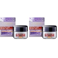 L'Oréal Paris Hyaluron Tagescreme mit LSF 50, Anti-Aging Gesichtspflege mit Micro-Filler Hyaluronsäure für Feuchtigkeit und Anti Falten Effekt, Revitalift Filler, 1 x 50 ml (Packung mit 2)