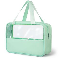 Luxoraiova Kosmetiktasche Durchscheinend, Kulturtasche Damen, Tragbare Kulturbeutel Herren, Flugzeug PVC Waschtasche Damen Wasserdicht, Kulturtaschen für Männer, Frauen, Familie (Grün)
