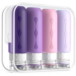 Gemice Silikon Reiseflaschen 90ml Set, 4 Stück auslaufsichere Reise Container und Reise Toilettenartikel Set, FDA zugelassene nachfüllbare Flüssigkeitsbehälter für Shampoo Creme Spülung Körperpflege