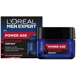 L'Oréal Men Expert Nachtcreme gegen Falten für Männer, Anti-Aging Feuchtigkeitscreme für das Gesicht gegen müde und matte Haut, Gesichtscreme für Herren mit Hyaluronsäure, Power Age, 1 x 50 ml
