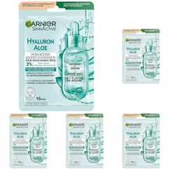 Garnier Tuchmaske, Gesichtsmaske für alle Hauttypen, Erfrischend und feuchtigkeitsspendend, Mit Hyaluronsäure und Aloe Vera, Hydra Bomb, 28 g (Packung mit 5)