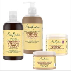 SheaMoisture Haarpflege-Bundle jamaikanisches schwarzes Rizinusöl mit Shampoo 1x 384ml, Spülung 1x 384ml, Treatment Maske 1x 355ml, Leave-In 1x 431ml - 4 Stück