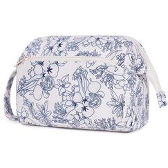 Narwey Kulturtasche Damen Kulturbeutel Kosmetiktasche Schminktasche Reise Make-up-Tasche mit Weit Offener Tasche für Damen Frauen (Dunkelblaue Blumen)