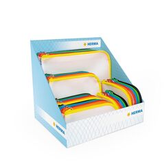 HERMA Dokumententasche mit Reißverschluss Set, 50 Stück, wasserdichte Reißverschlusstasche, verschließbare Dokumentenmappe aus Kunstoff mit Zipper, halb-transparent, 5 verschiedene Größen