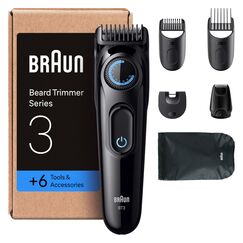 Braun Barttrimmer Series 3, Elektrischer Bartschneider Herren, 6 Zubehörteile, Ultrascharfe ProBlade Klinge, 50 Min Akkulaufzeit, Kabelloser Bartrasierer, 40 Längen, Wasserdicht, BT3565, Schwarz/Blau