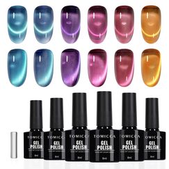 TOMICCA Cat Eyes Gel UV Nagellack mit Magnete Set, 6 Farben Violett Tiefblau Glas Kristall Gel Nägel Polish Set für Anfänger Nagelstudio DIY Home, 8ML
