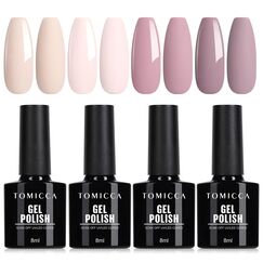 TOMICCA UV Nagellack Set, 4 Farben Nudefarben Rose Gel Nagellack, Soak-Off UV/LED Geschenk für Nagelstudio DIY Home, 8ML